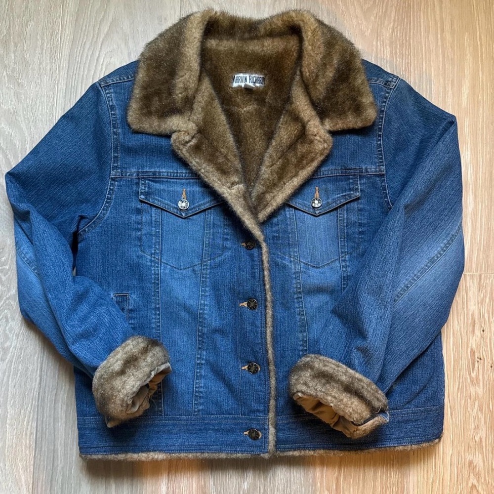 Marvin Richards Women's Faux Fur Lined Denim Blue Jean Jacket Size Large